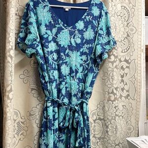 J. Jill Blue and Aqua Floral V-Neck Maxi Dress